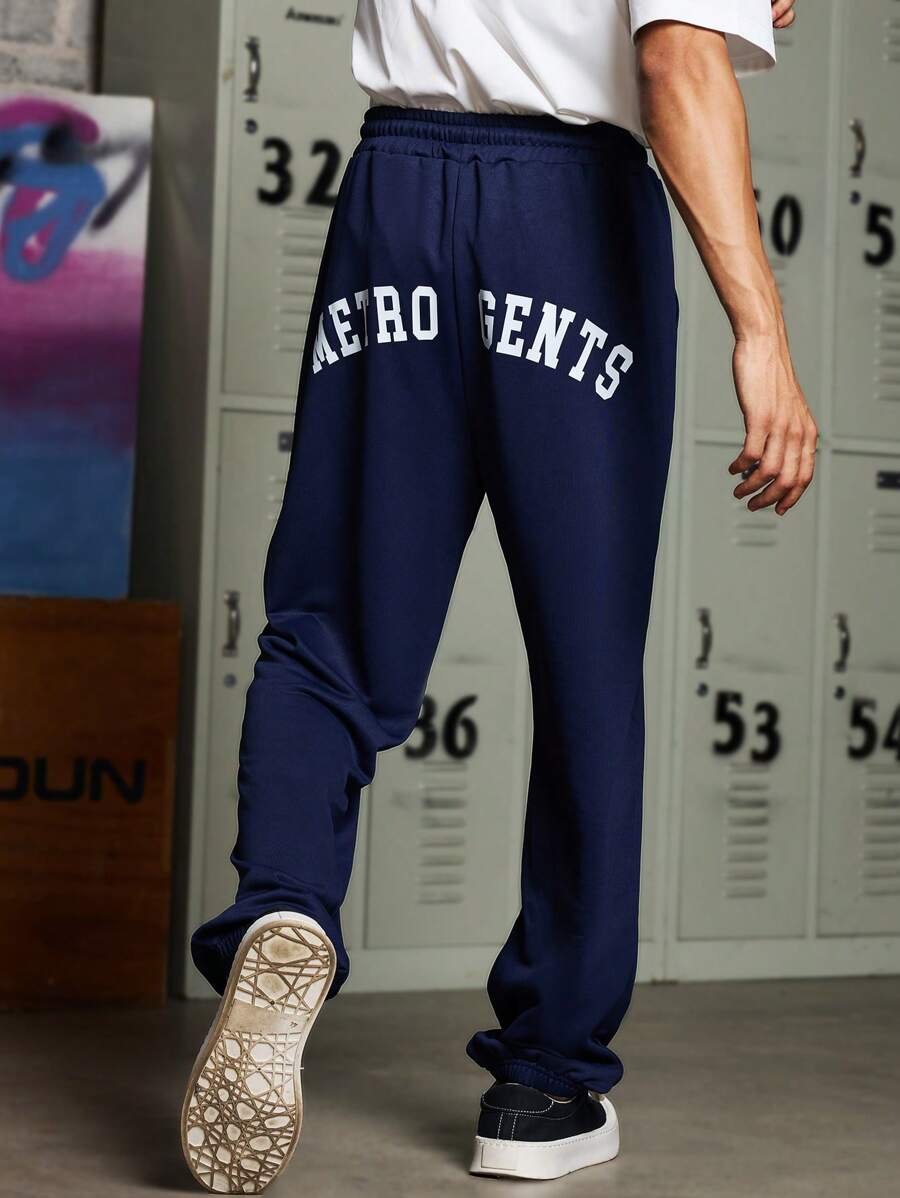 Sport MetroGents Boyfriend Style Men's Letter Print Drawstring Waist Pockets Sports Pants School