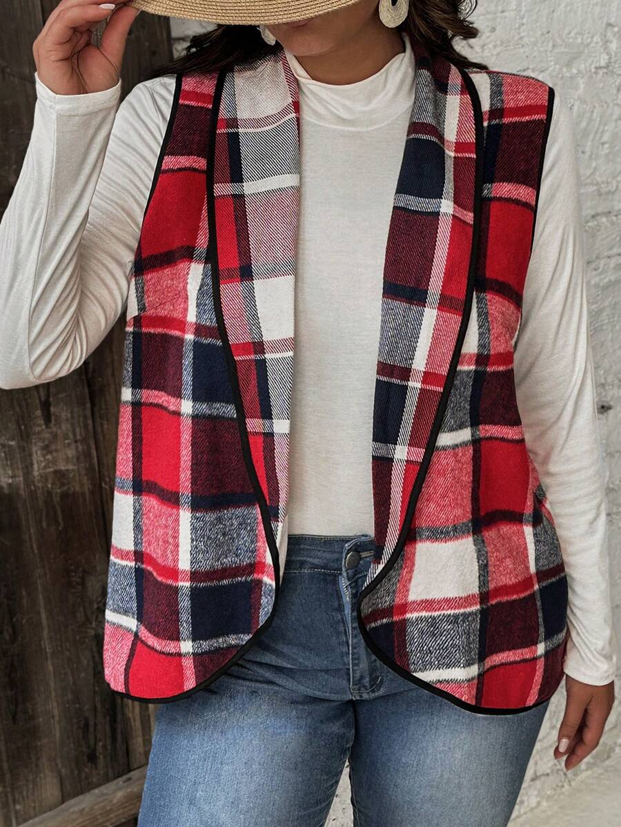 SHEIN VCAY Veste casual en jacquard à col châle, grande taille pour femmes