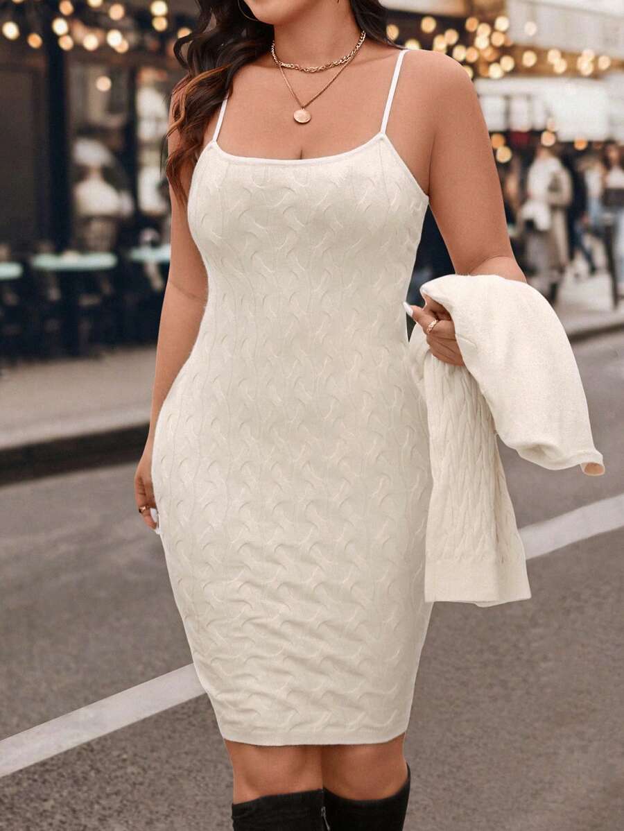 SHEIN LUNE 2 pièces/Set Robe pull en tricot texturé grande taille pour femmes, tenue d'automne élégante et confortable