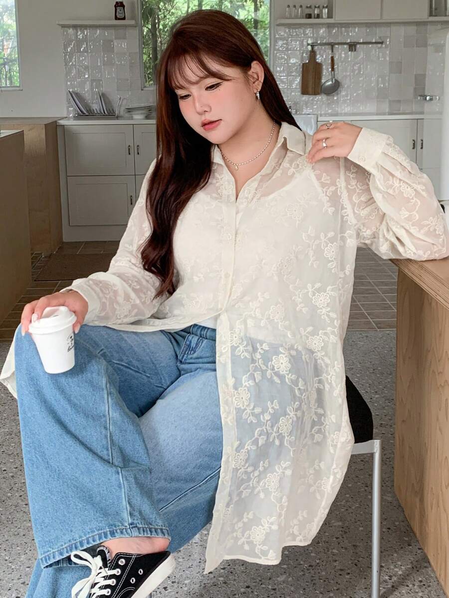Dazy Petite Plus Plus Size Women's Spring And Summer Puff Sleeves Elegant Blouse Sheer