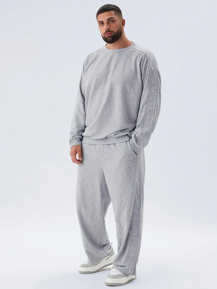 Manfinity NXTstreet Set de 2 piezas de talla grande de sudadera con capucha entallada suelta de punto y pantalón de chándal recto con cordón en la cintura para hombres