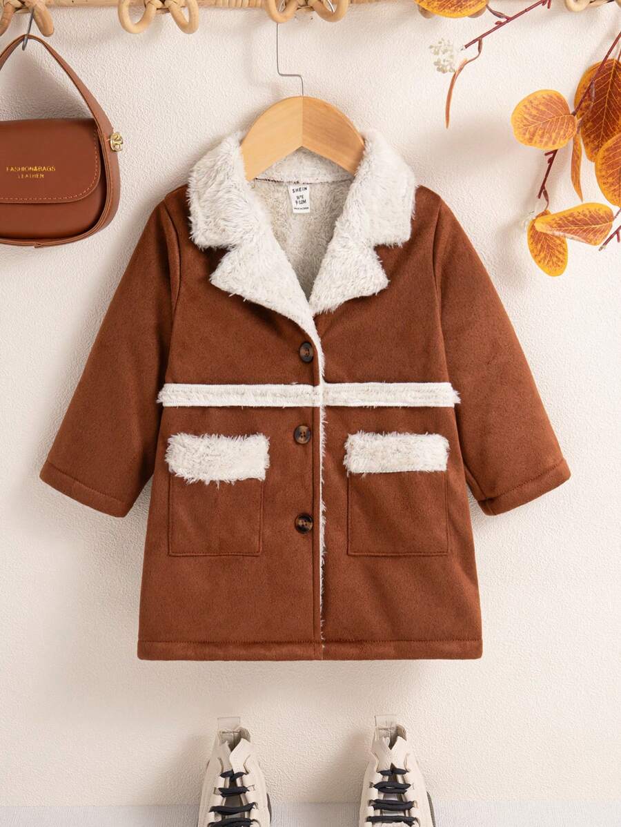 Chaqueta de estilo de moda con manga larga, solapa y botones para bebé niña