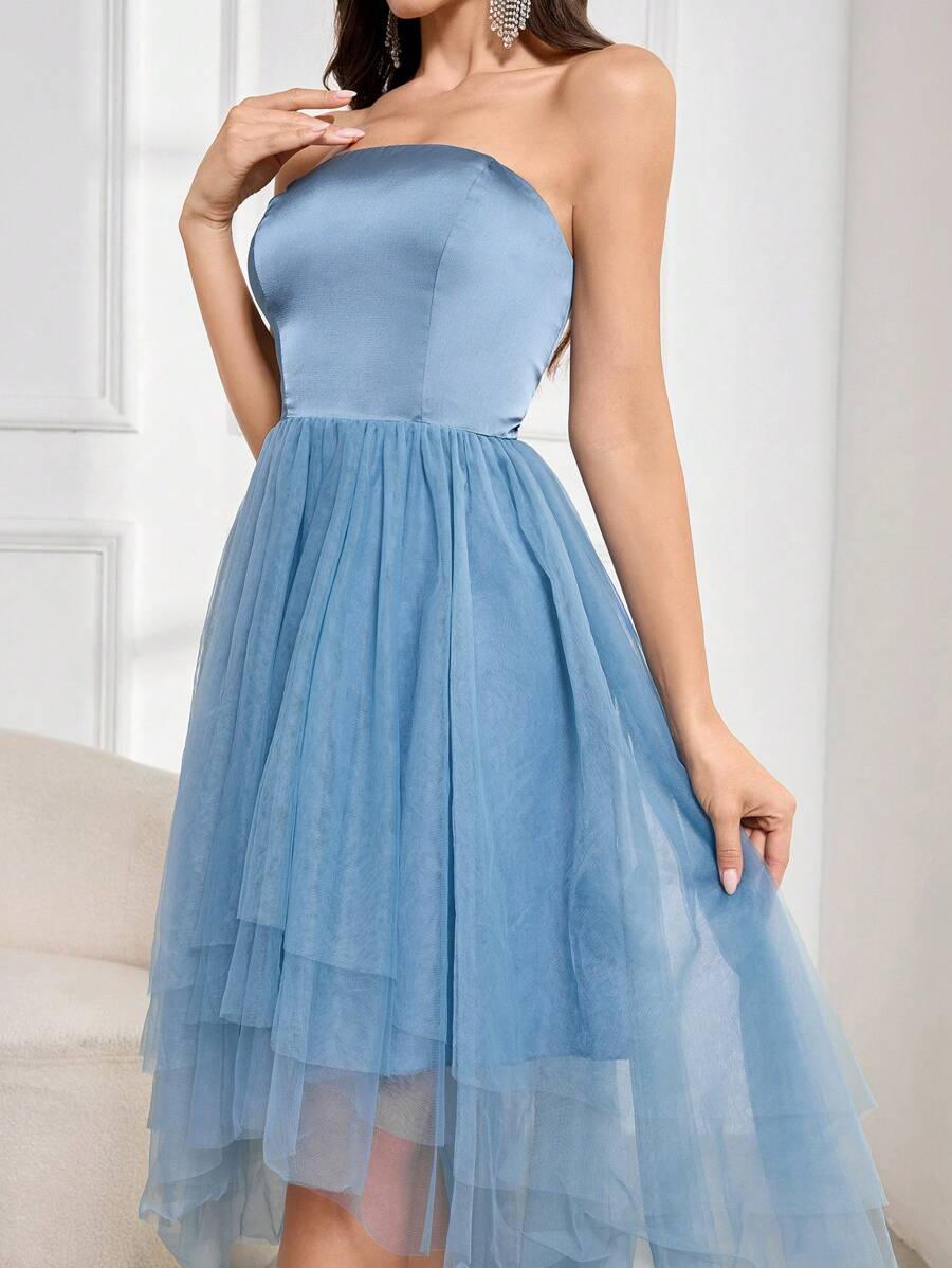 SHEIN Belle Women's Contrast Mesh Strapless Dress