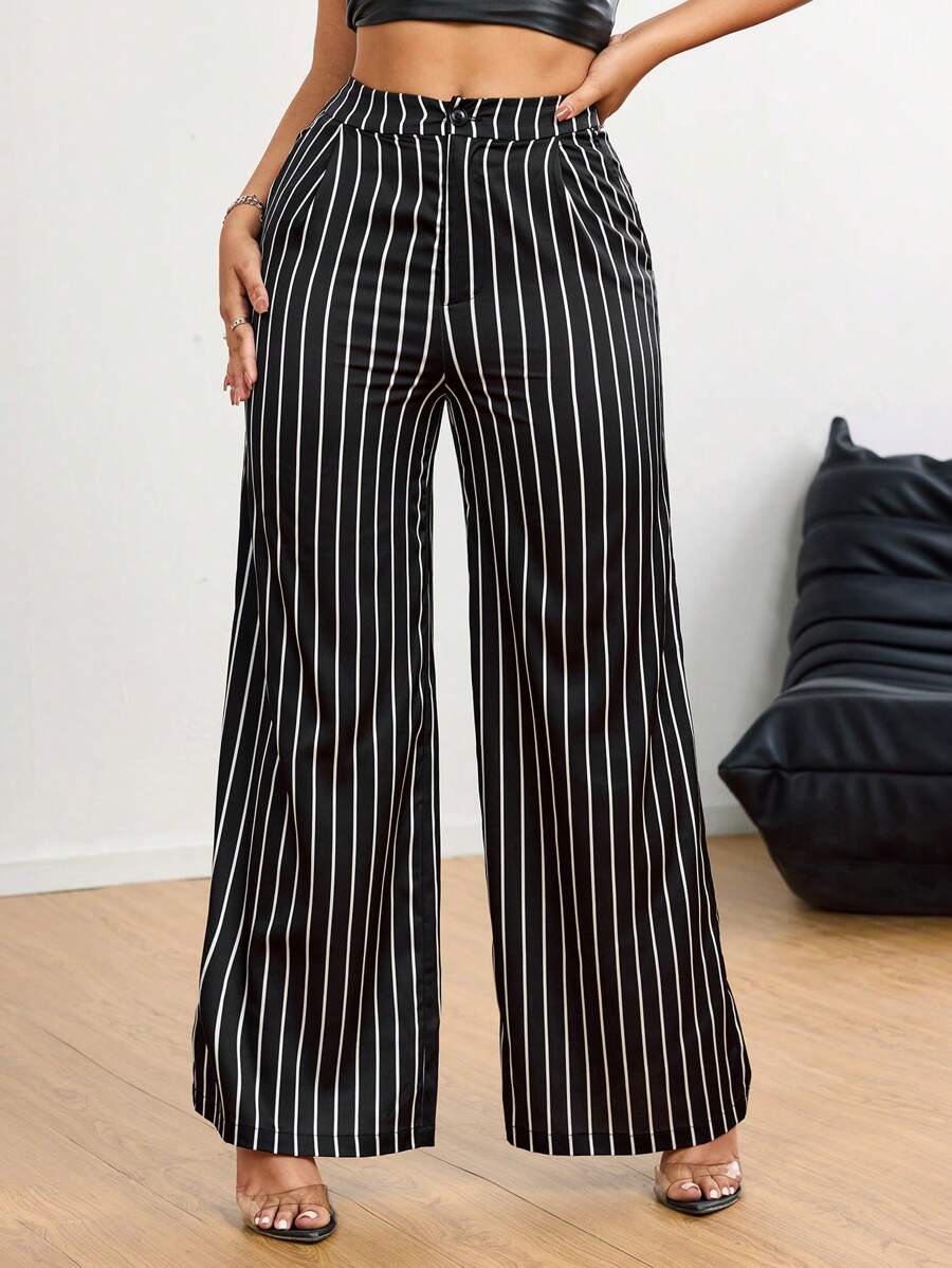 SHEIN SXY Women's Simple Minimalist Commute High-Waisted Solid Color Straight-Leg Elegant Long Pants