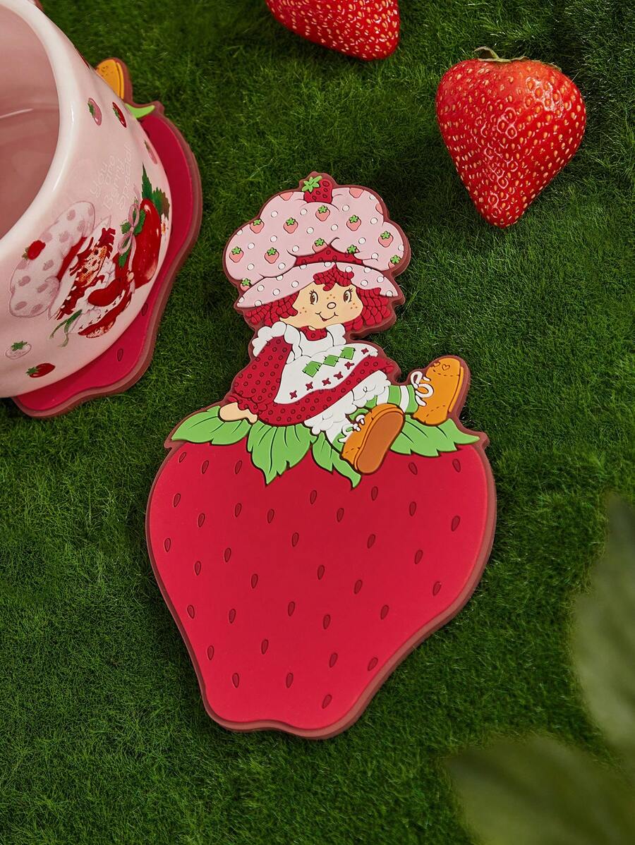 Strawberry Shortcake X SHEIN 1pc Cute Cartoon Character & Strawberry Pattern Cup Coaster