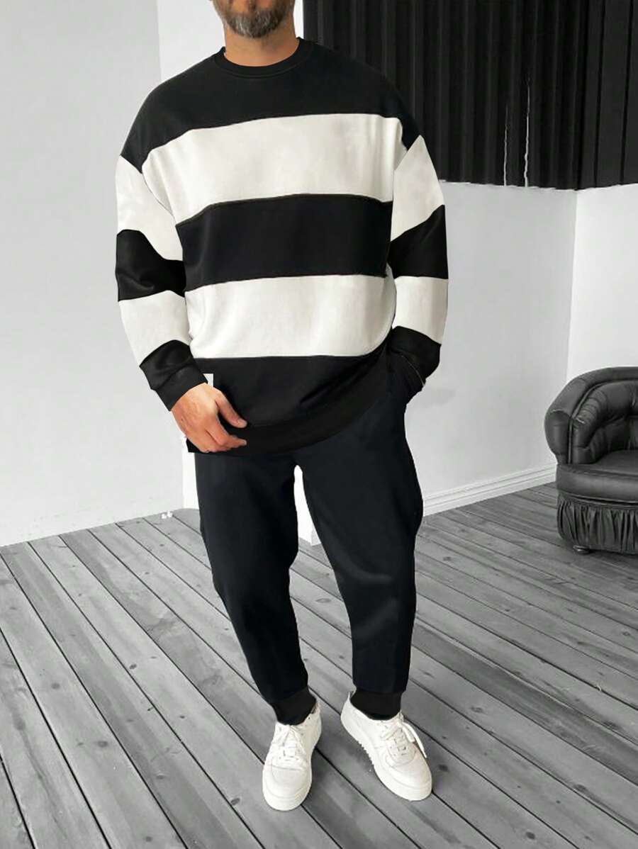 Manfinity Homme Men's Patchwork Pullover Hip-Hop Style Sports Leisure Sweatshirt