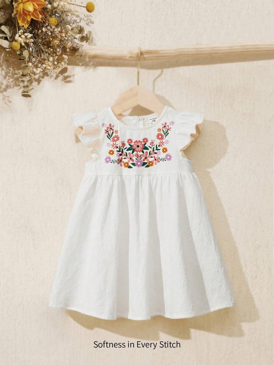 Cozy Pixies Baby Girl New Born Floral Print Ruffle Trim Smock Dress