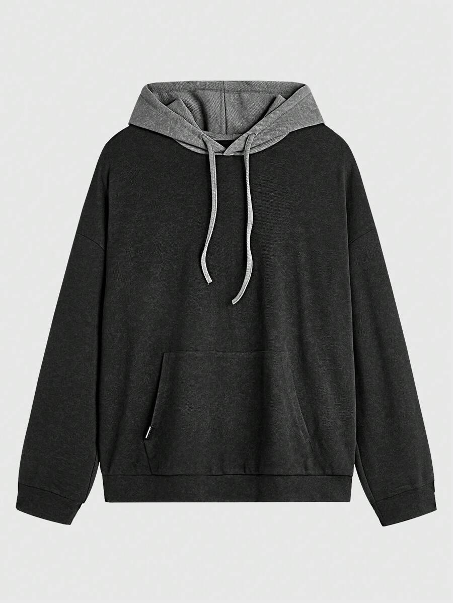 Manfinity VCAY Sudadera con capucha de tejido de punto jaspeado y parches casual para hombres de talla grande, apta para otoño e invierno