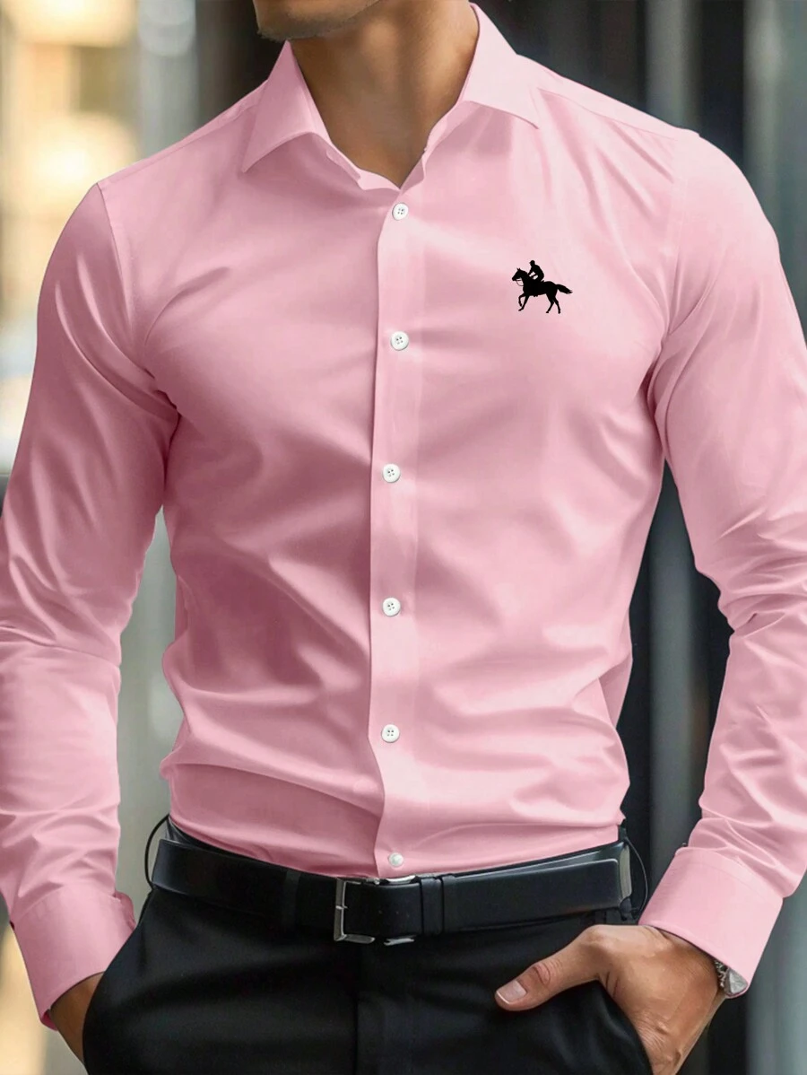 Manfinity Mode Herren Hemd mit Ritter Muster für Frühling und Herbst, Lässig