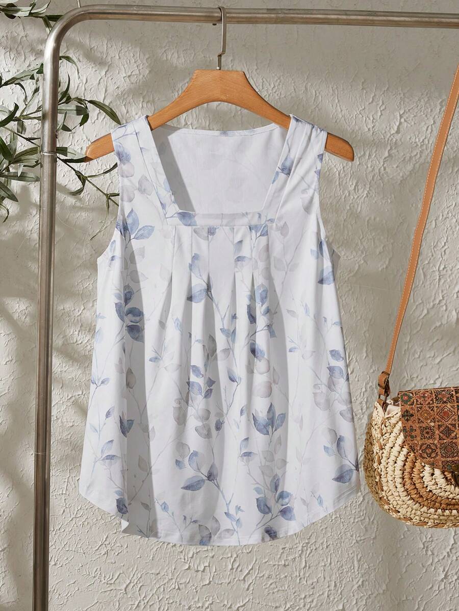 SHEIN LUNE Women's Summer Casual Floral Print Square Neck Loose Tank Top