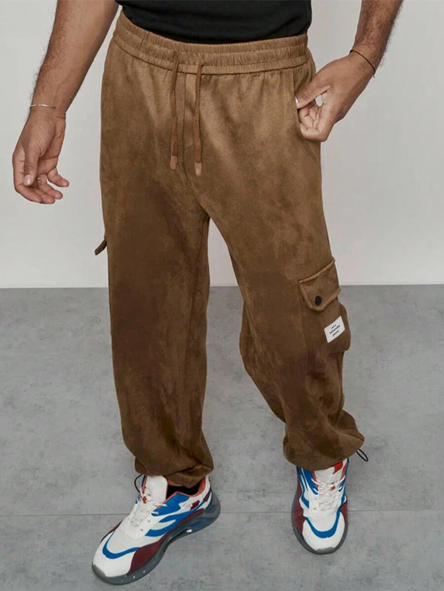 Manfinity EMRG Pantalones rectos informales con cintura elástica suelta, estilo streetwear estadounidense