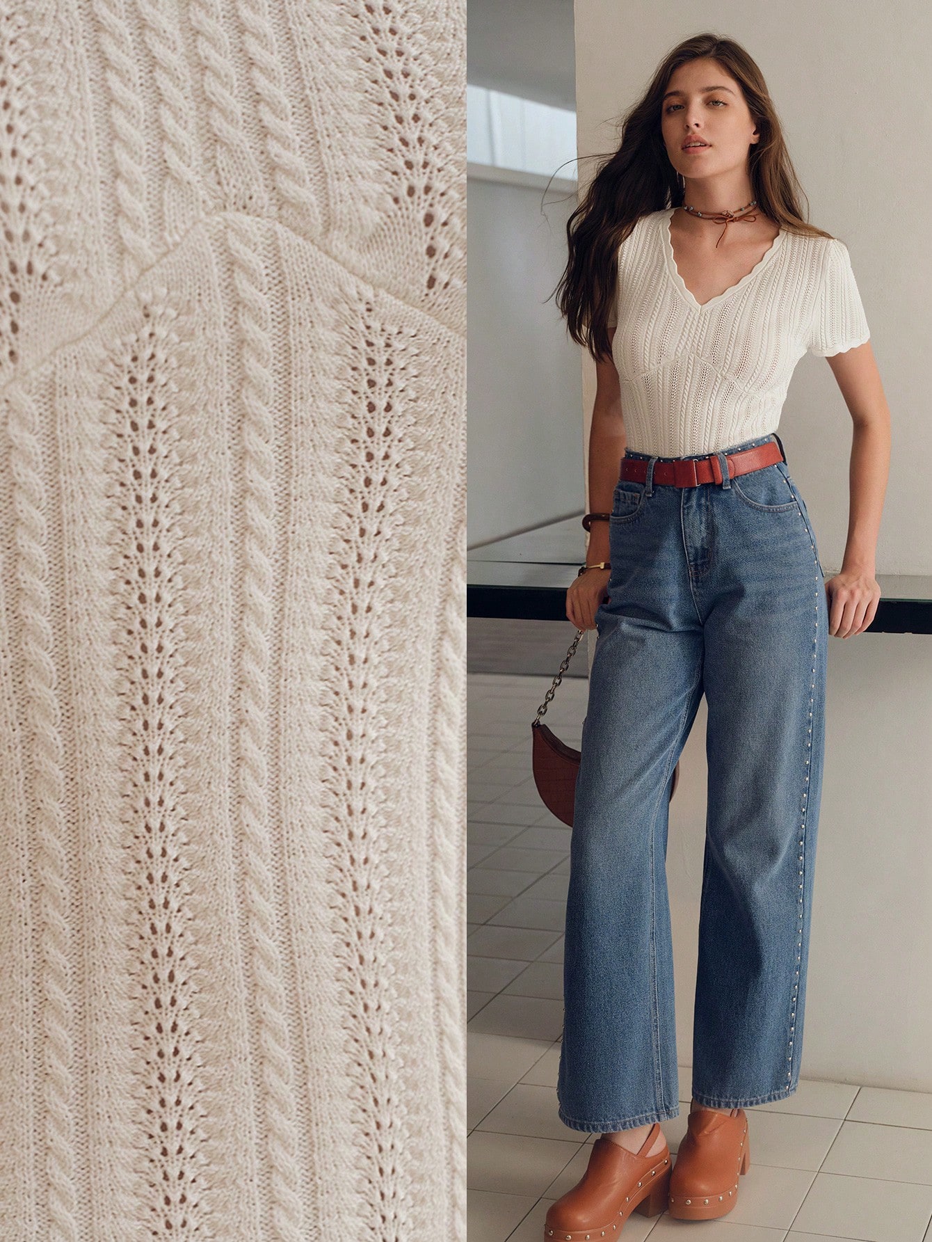 シェリエ sheller scallop design knit tops シェリエ sheller scallop design knit tops
