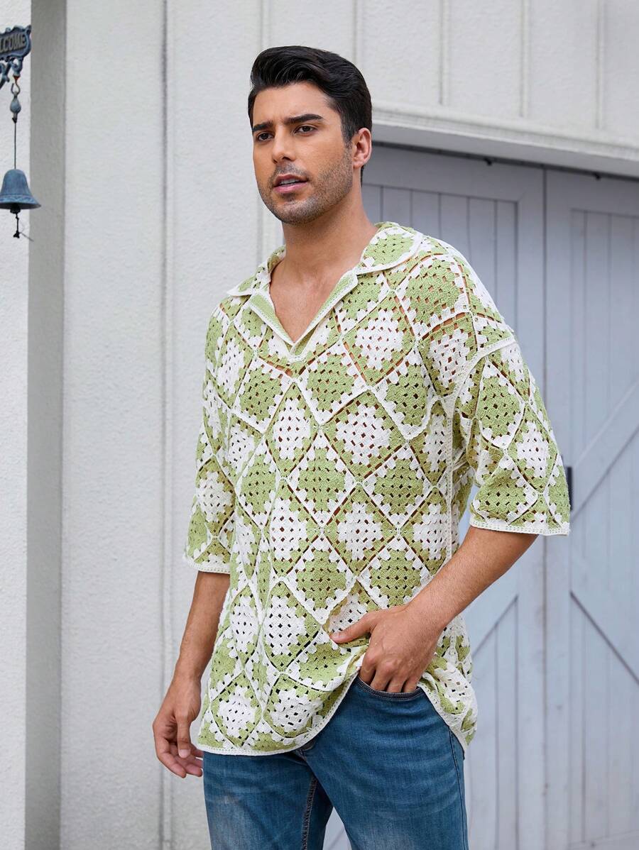 Manfinity Homme Suéter casual de uso diario para hombres con cuello de polo y manga media