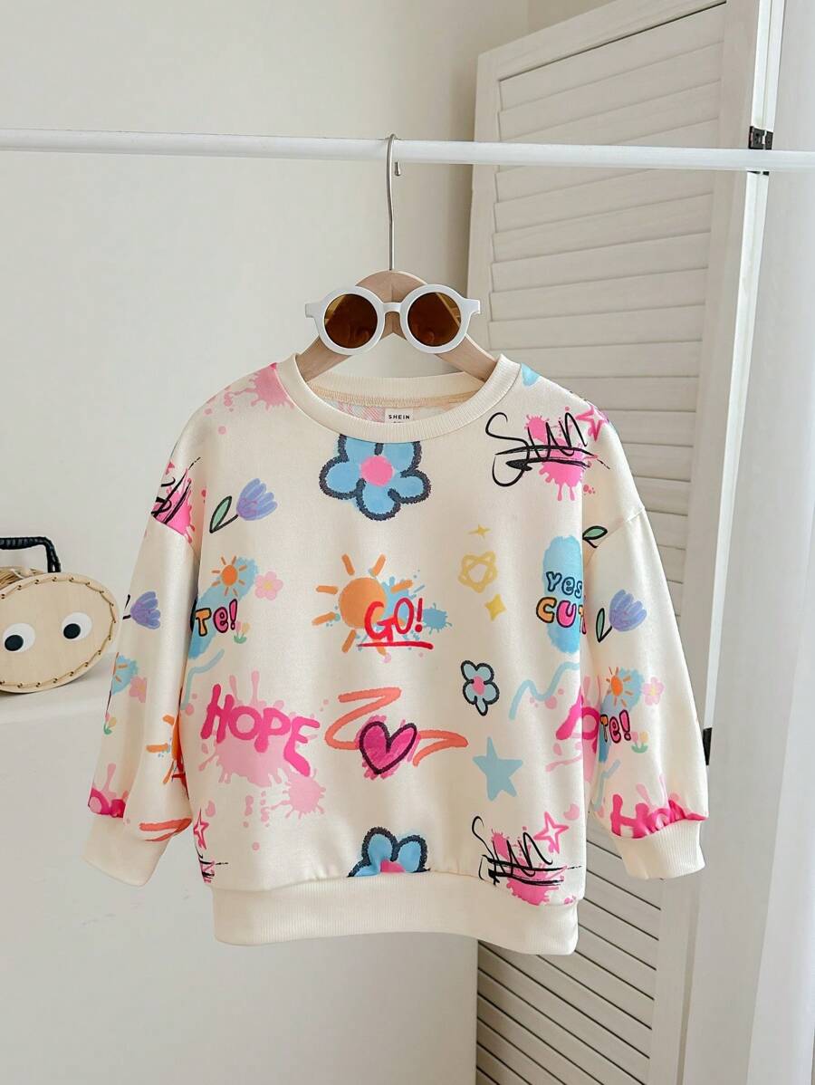 Sudadera casual de cuello redondo de punto con ajuste holgado para niña joven