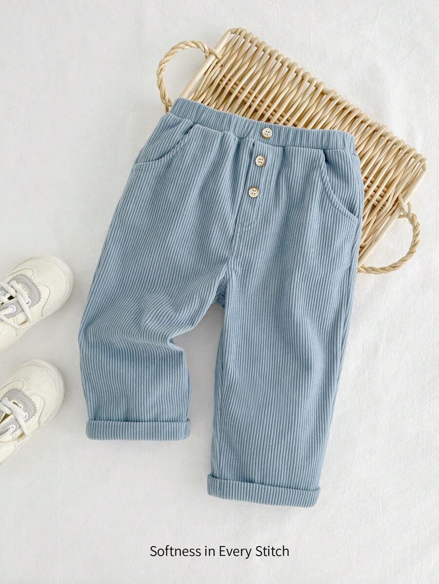 Cozy Pixies Baby Boy Elastic Waist Casual Pants With Decorative Buttons