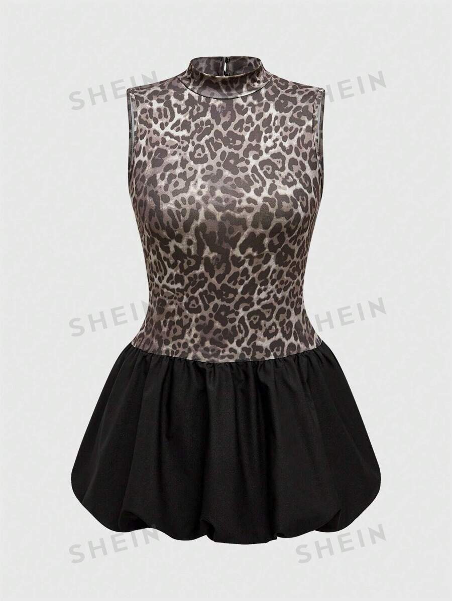 ROMWE Grunge Punk Vestido ajustado sin espalda con estampado de leopardo y parches florales en mujer