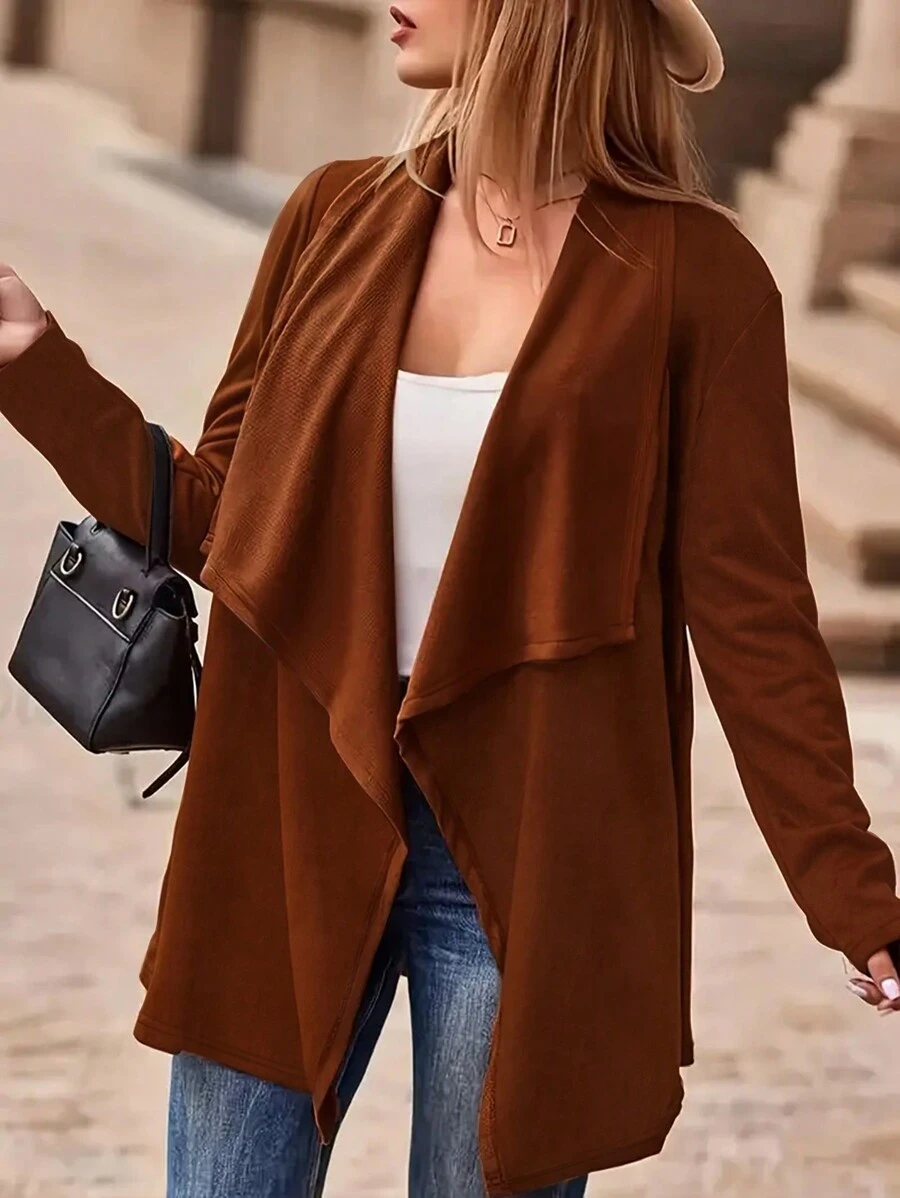 INAWLY Chaqueta casual de manga larga de unicolor con solapas grandes para mujer, para primavera y otoño