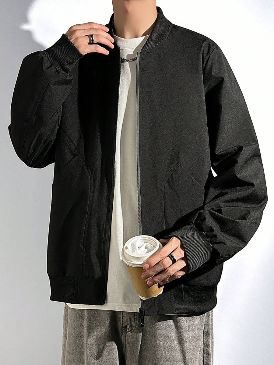 Manfinity Hypemode Chaqueta casual elegante con cremallera y manga larga, moda urbana para hombres