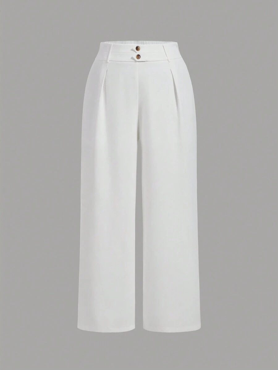 SHEIN MOD Plus Size Women's White 2-Button Wide Leg Palazzo Pants