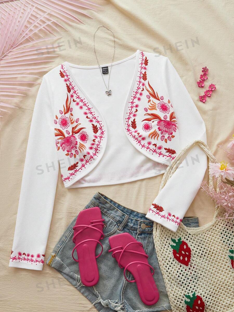 SHEIN VCAY Cárdigan de punto con estampado, de manga larga, elegante ropa de resort, para mujer en otoño
