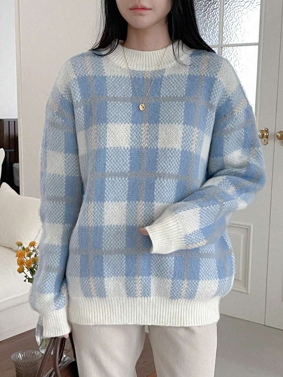 DAZY Women's Thick Plaid Thermal Lined Pullover Sweater,Fall Clothes