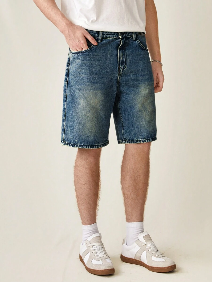 Manfinity Hypemode Men's Solid Color Simple Everyday Denim Shorts