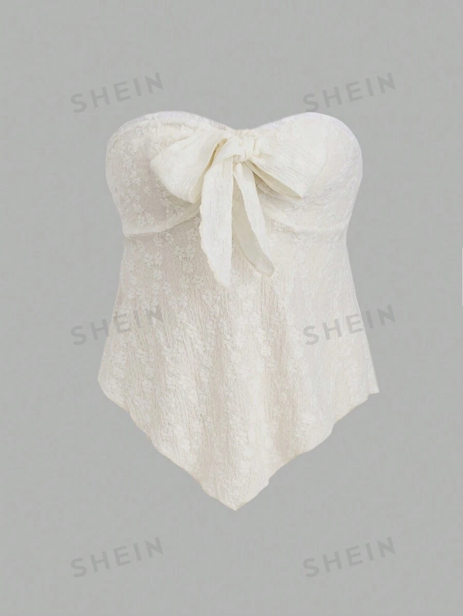 Sweetra Parte superior de bandeau de unicolor de jacquard casual de verano para mujeres