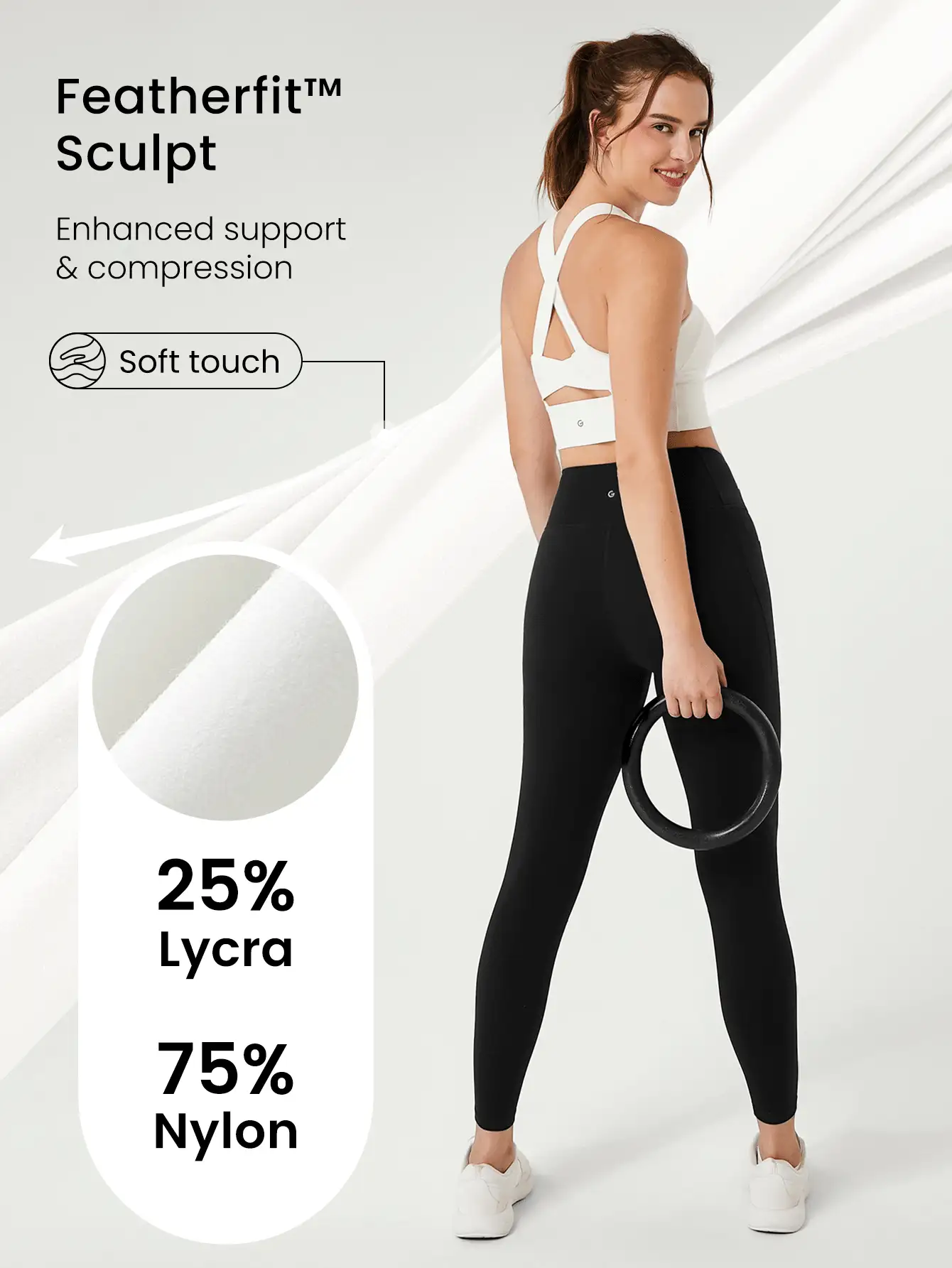 GLOWMODE FeatherFit™-Sculpt Full Coverage Side Support Wide Strap Crossover Sports Bra Light Support Low Impact Yoga Daily Fall Winter