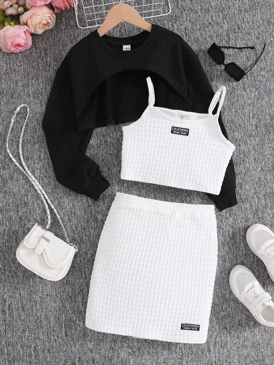 SHEIN Conjunto de 2 peças de calças e moletom casual texturizado para meninas adolescentes