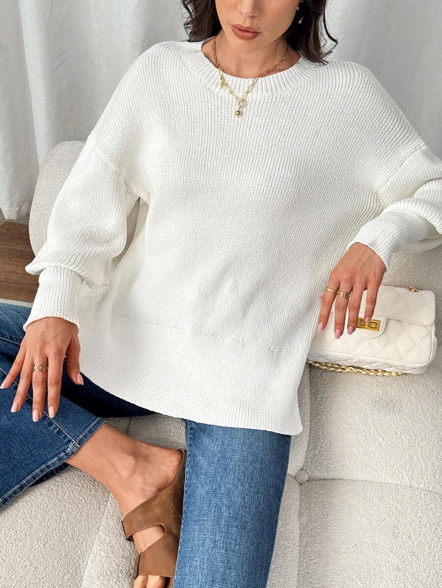 SHEIN LUNE Women's Loose Fit Solid Color Oversized Casual Knit Sweater For Autumn And Winter