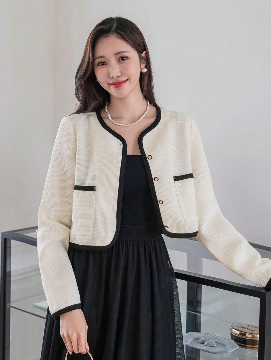 DAZY Chaqueta con cierre de cremallera y ajuste holgado de colores contrastantes, ropa de mujer para otoño