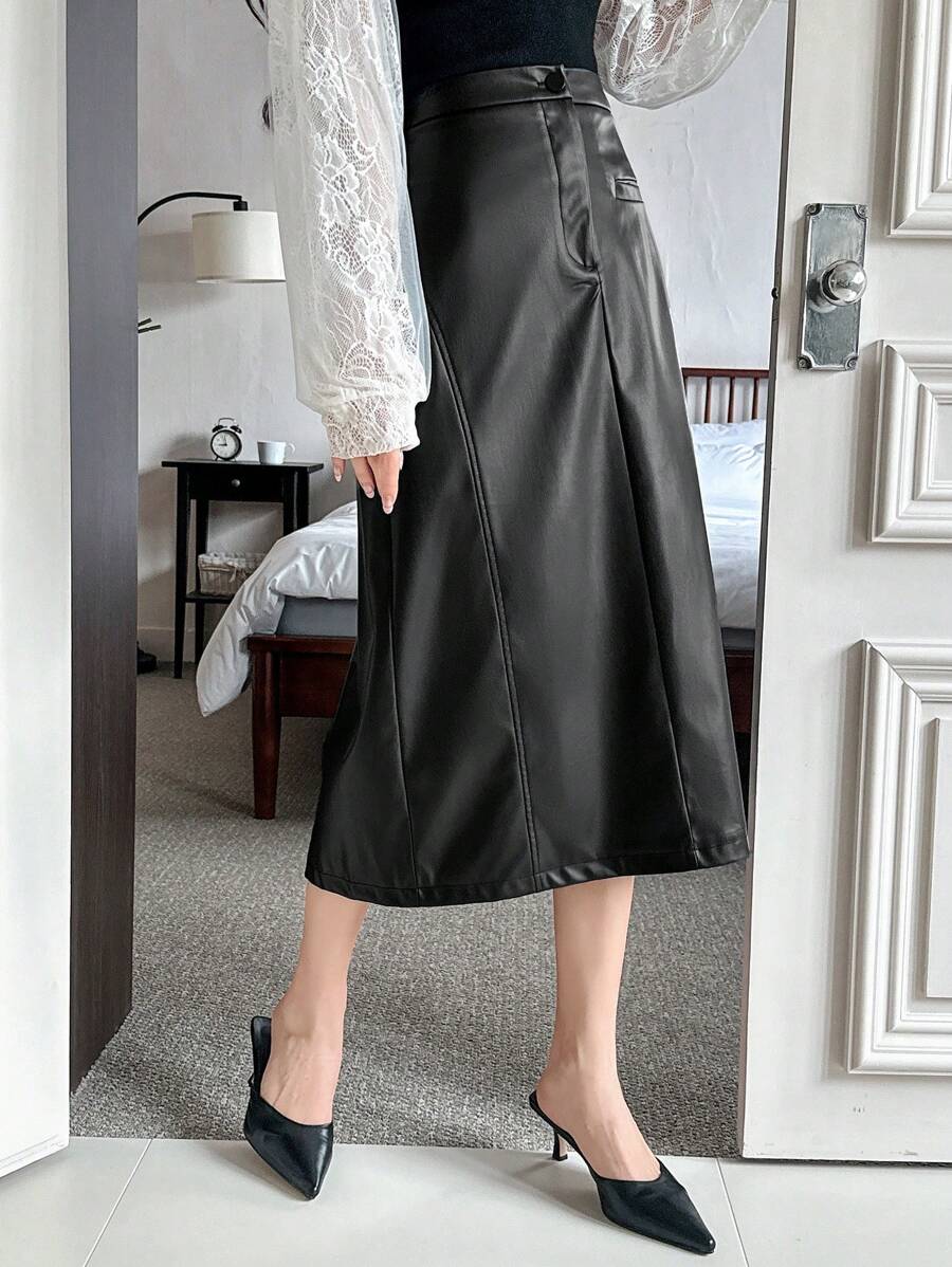 DAZY Women's Elegant Solid Color PU Skirt, Fashionable Street Style,Pencil Skirt