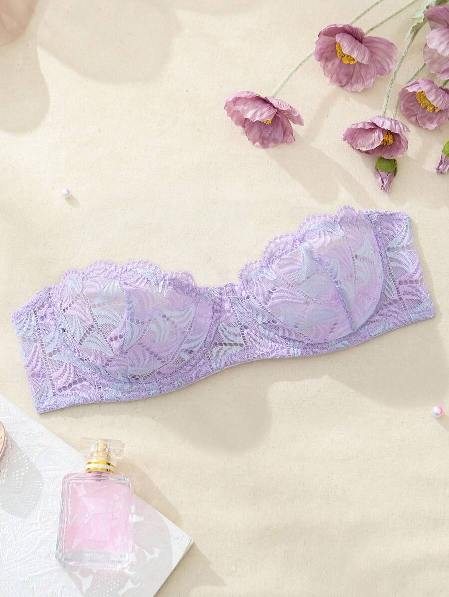 SHEIN Sexy en comfortabele damesbeha met paarse kant en halve cup, lingerie