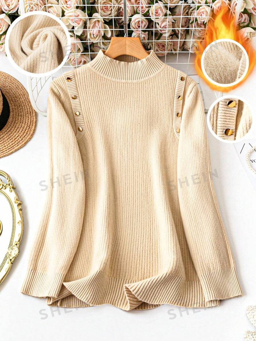 SHEIN LUNE Suéter grueso de cuello alto de unicolor talla grande, otoño/invierno