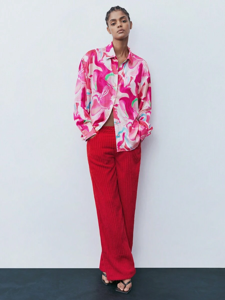 Maija Women's Floral Print Button Front Long Sleeve Shirt, Casual Daily Wear