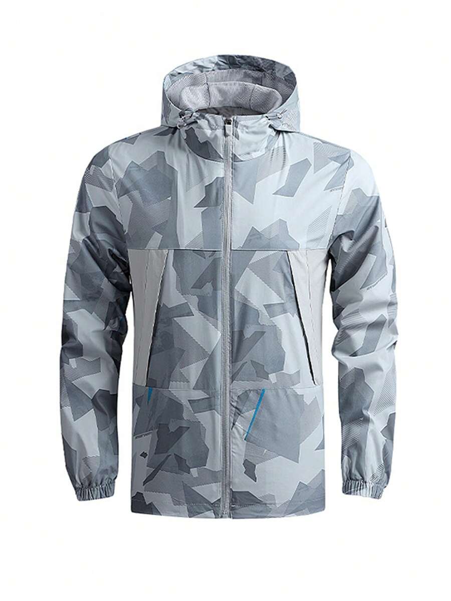 Manfinity Athleisure Giacca sportiva con chiusura lampo frontale, maniche lunghe, stampa integrale, tasche, stile boyfriend, casual, streetwear per uomo