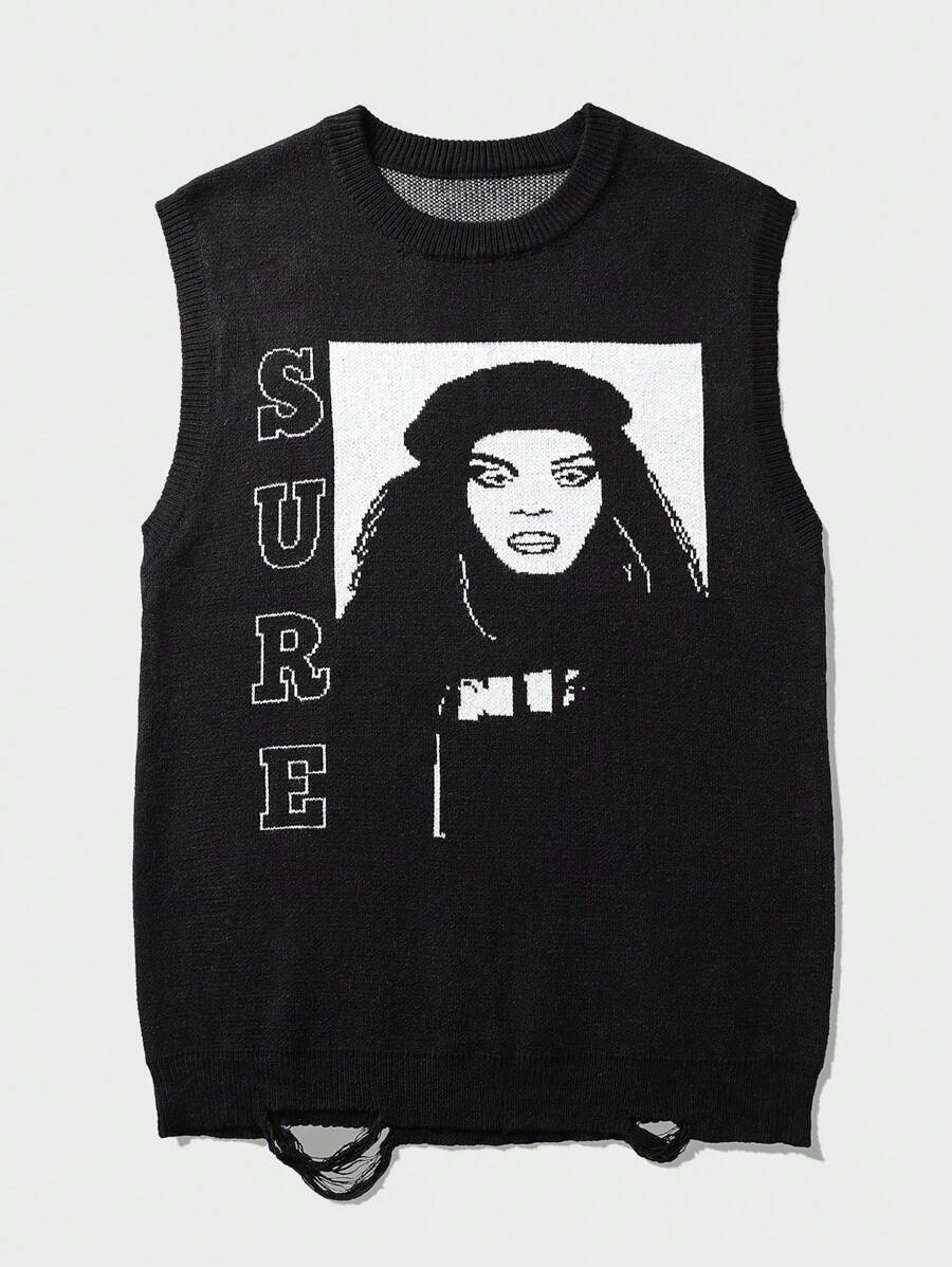 Manfinity EMRG Men's Figure Print Sleeveless Knit Tank Top Back To School Frank Ocean Halloween Sweater