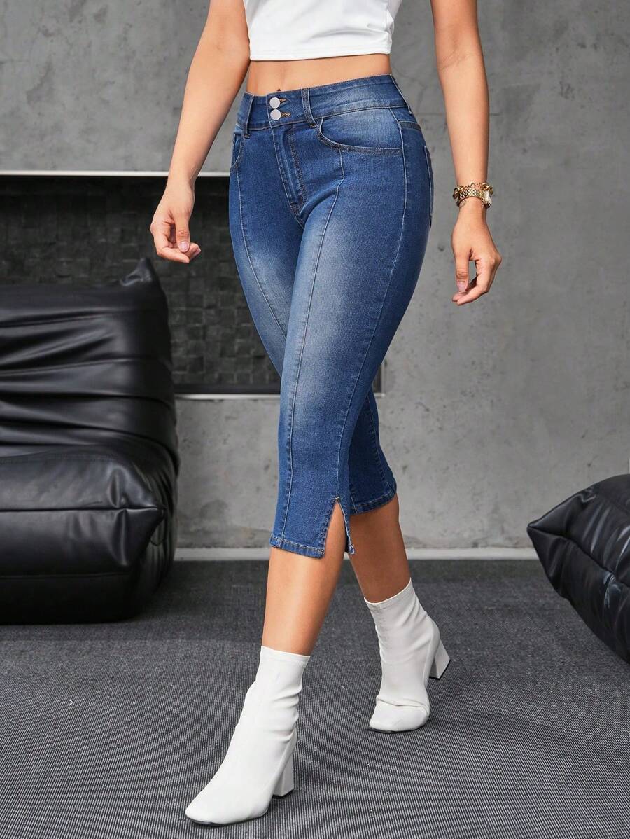 SHEIN Essnce Women Simple Daily Wear Cropped Jeans