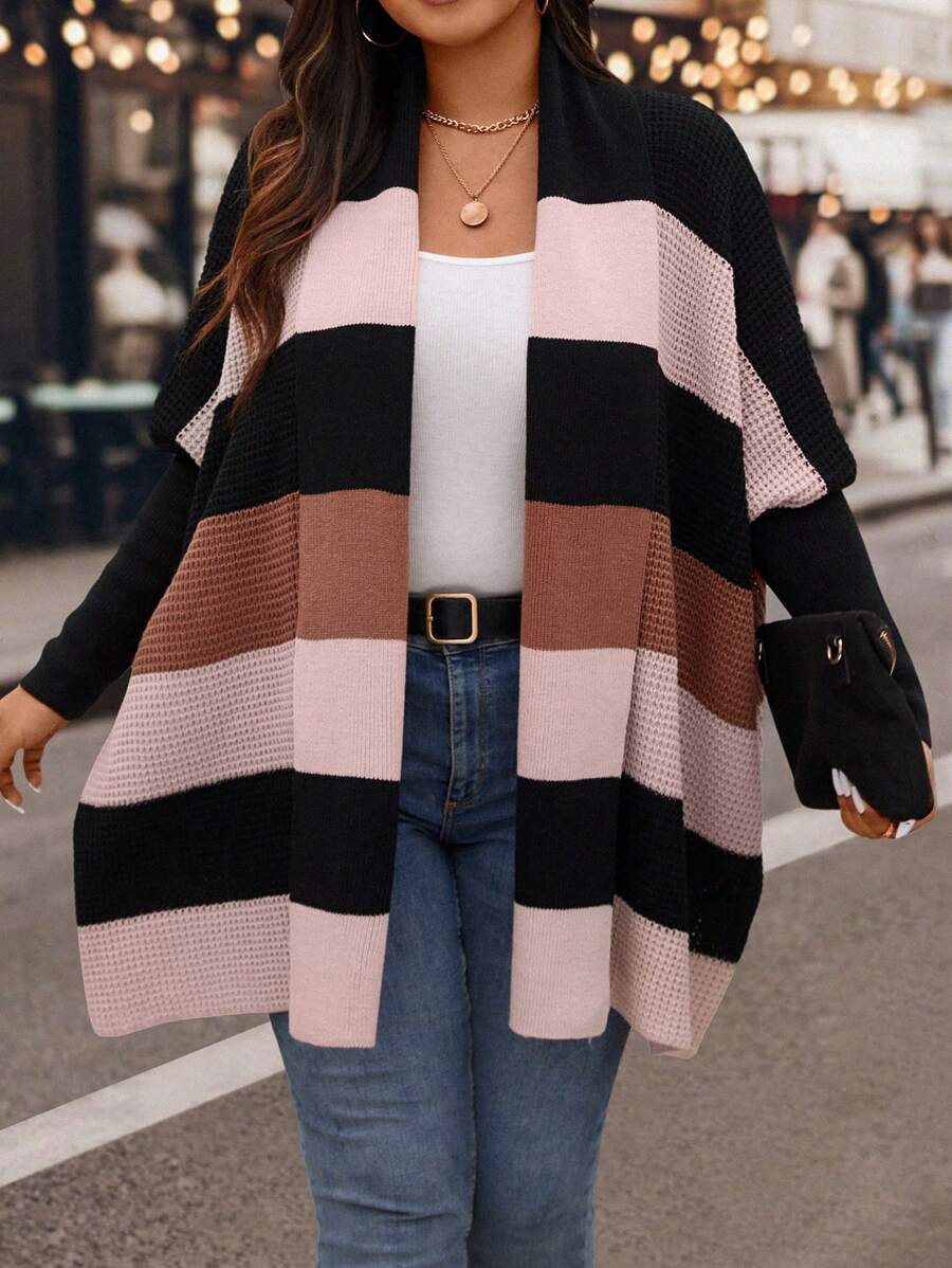 EMERY ROSE Plus Size Casual Loose Fit Lange Mouw Cardigan Jas Met Een Relaxed Silhouet En Getailleerde Mouwen Voor Een Comfortabele En Stijlvolle Look. Feesten, Muziekfestivals, Thuiskleding, Back-To-School Evenementen, Cadeaus En Winkelen. Western Dameskleding, Herfsttruien, Country, Winterkleding