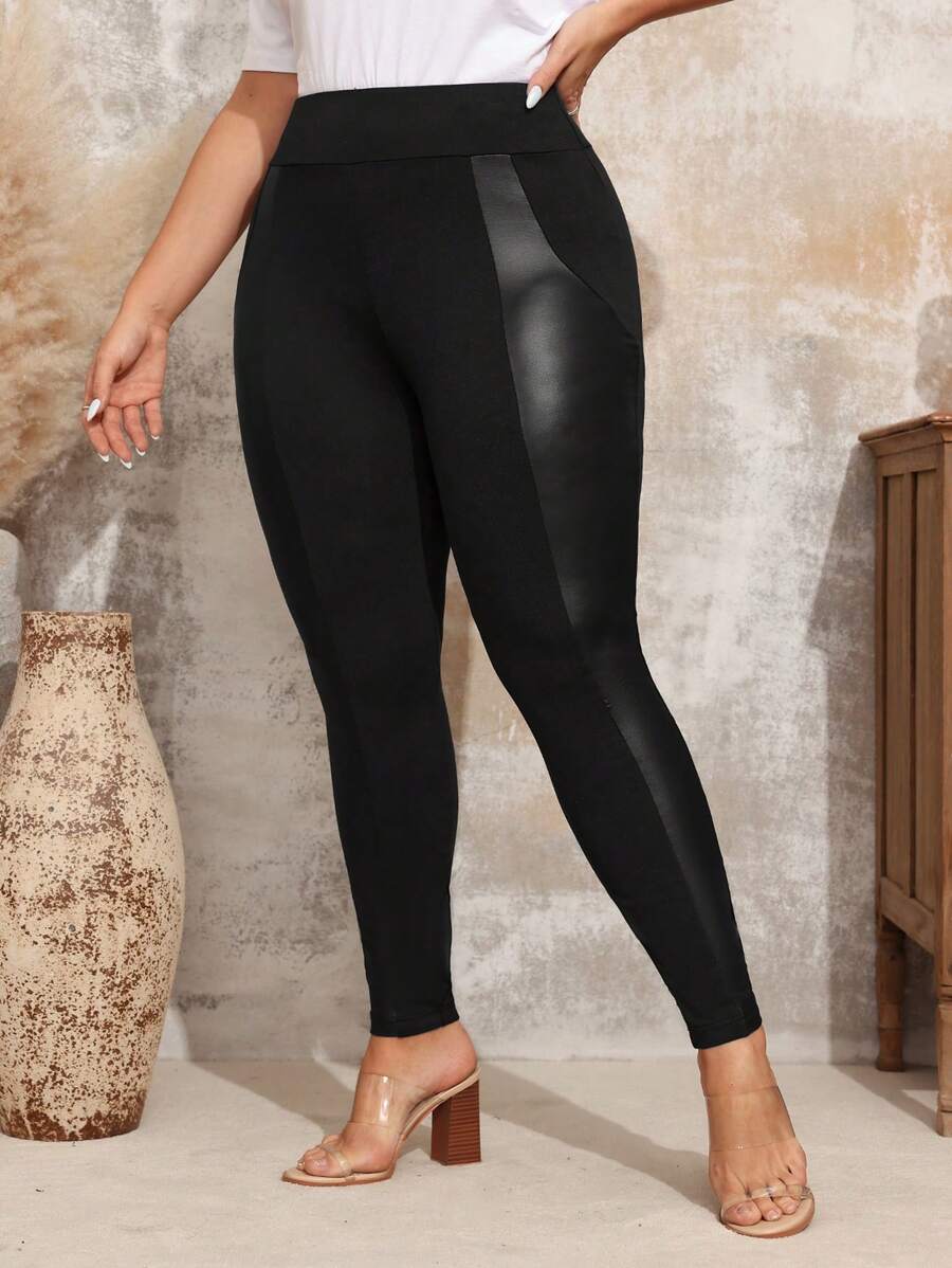 EMERY ROSE Leggings con empalmes de poliuretano para mujer de talla grande, otoño