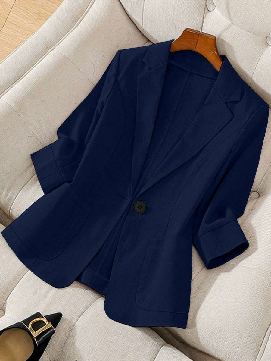 Franclia Women's Lapel Button Down Long Sleeve Elegant Fashion Solid Color Blazer