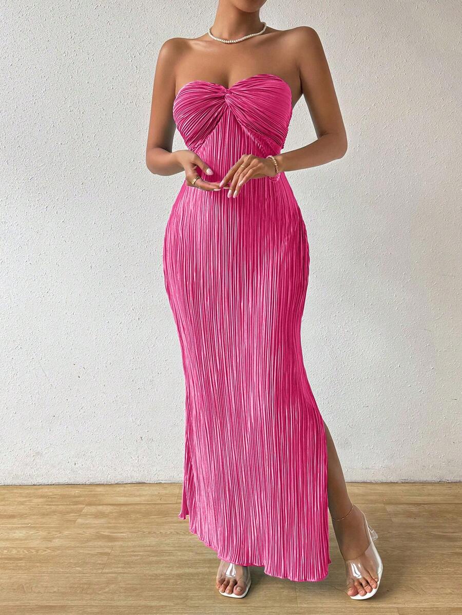 RosyDaze Vestido elegante sin tirantes con pliegues para mujeres, conjunto de mujer de verano estilo maxi
