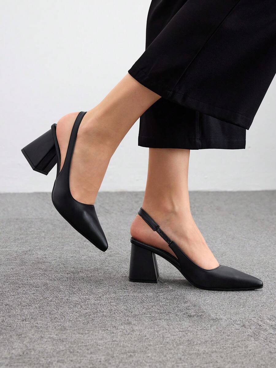 CUCCOO BIZCHIC Chaussures à talons épais à bout pointu en PU avec sangle arrière noire. Idéal pour le travail, les sorties, les fêtes et les vacances. Parfait pour Noël, l'automne, le Nouvel An et la Saint-Valentin