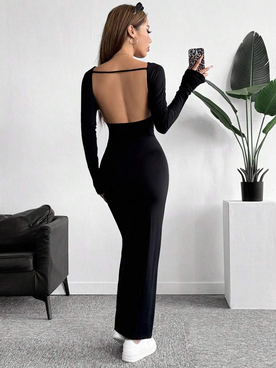 SHEIN EZwear Women's Black Backless Bodycon Dress