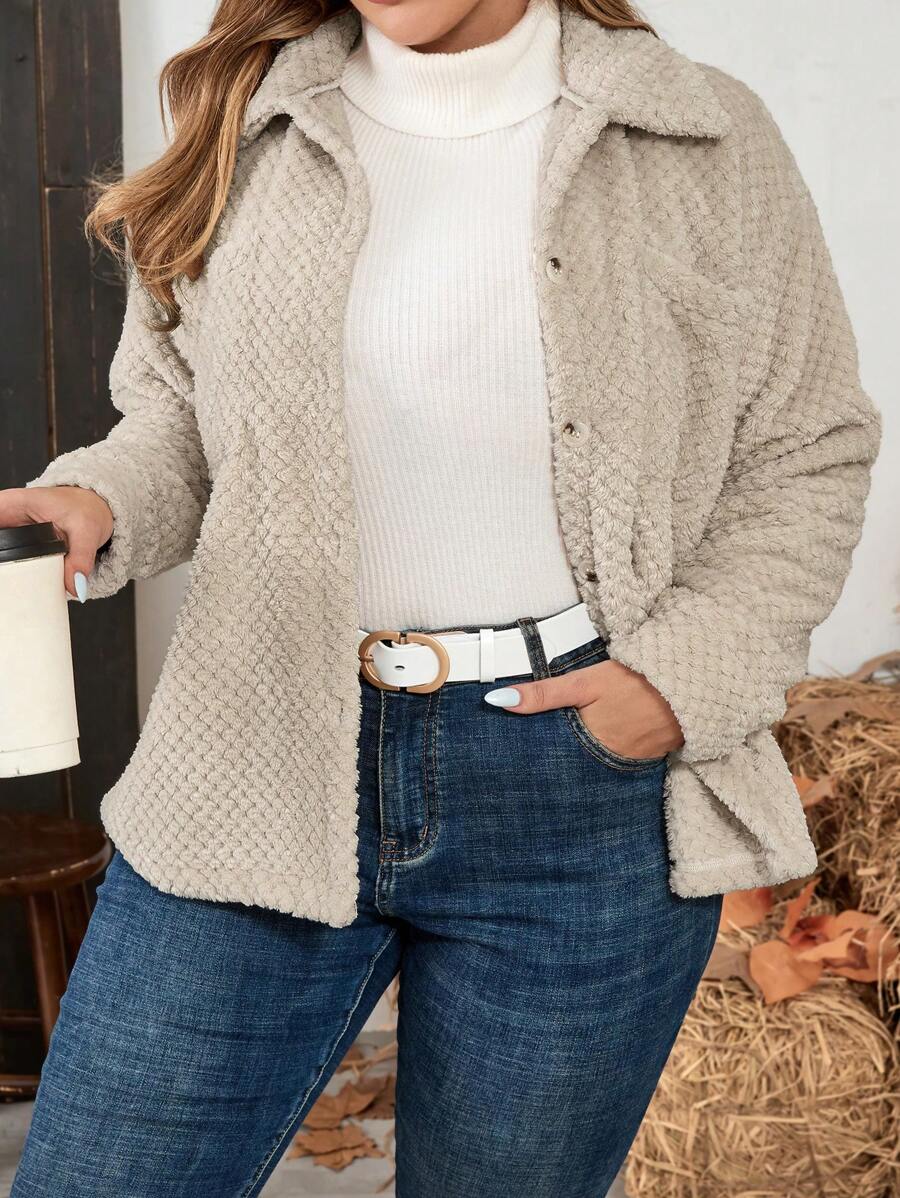 SHEIN LUNE Winter Women Clothes Plus Size Autumn And Winter Casual Long-Sleeved Double-Sided Small Plaid Fleece Coat Winter Women's Coat Autumn Clothes Winter Clothes Thanksgiving Outfit Holiday Outfit