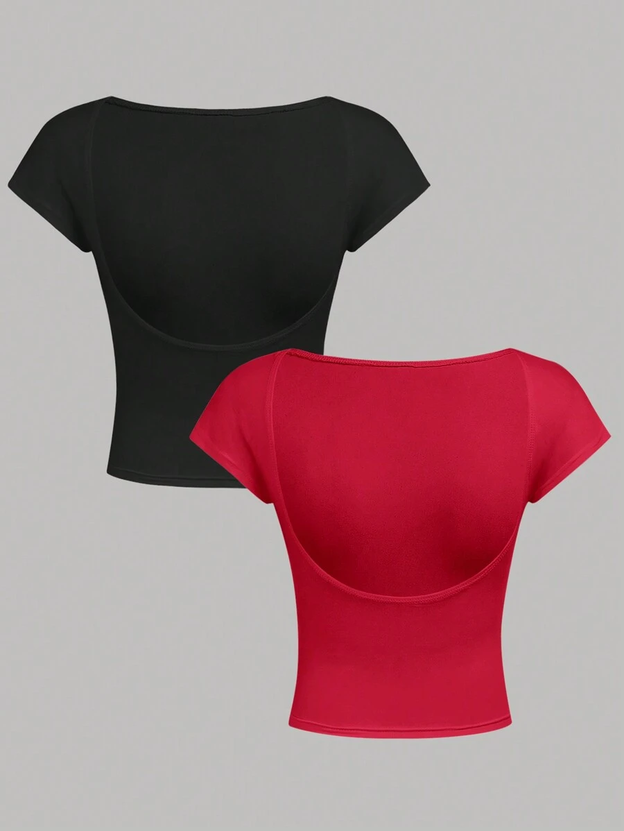 SHEIN Girlism 2 Stücke/Set gestrickte Kurzarm T-Shirts für Tween-Mädchen, Lässig