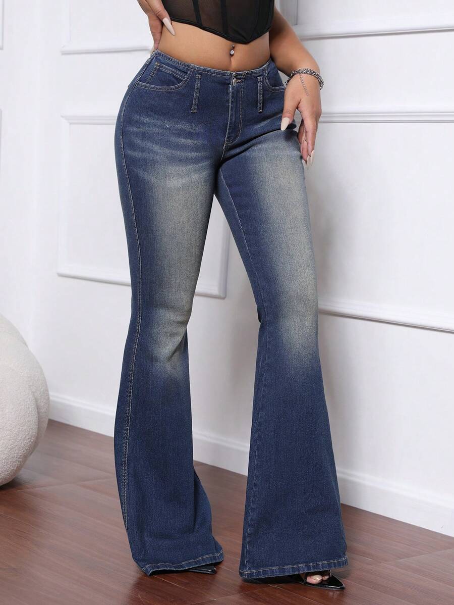 SHEIN SXY Women Casual Distressed Skinny Flare Jeans