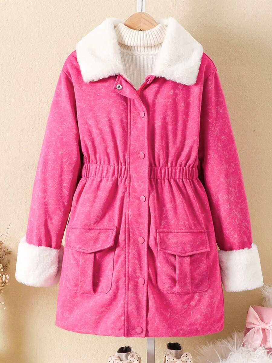 SHEIN Chaqueta casual con bolsillos utilitarios, mangas largas y solapa para niñas preadolescentes, otoño e invierno