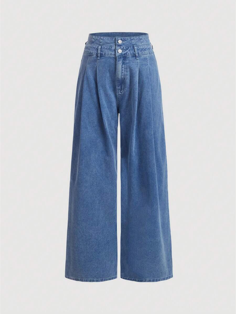 SHEIN MOD Plus Size High Waist Loose Wide Leg Jeans, Cruise Women Outfits,Blue Baggy Women Jeans,Tall Women Jeans,Work Women Pants,Blue Women Jeans,Baggy Women Pants,