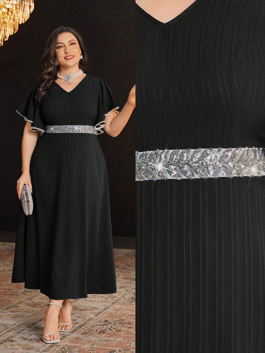 Modelyn Plus Size Women Fashionable Ruffle Sleeve Dress Long Evening Dresses